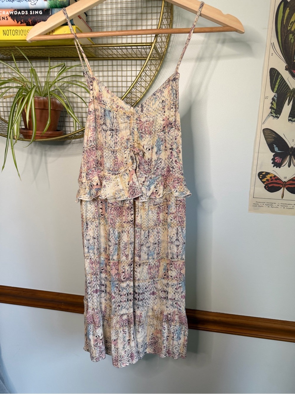 O'Neill Pink Cream Blue Floral Ruffled Sundress